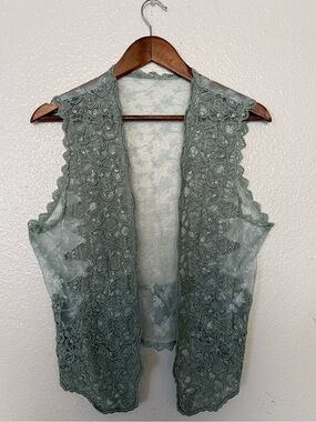 Vintage Lace Vest SzSmall Karen Kane Blue Open Front Embroidery women’s